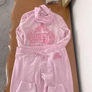 Juicy couture pink matching sweatsuit jogger pants size small sweatshirt size xs